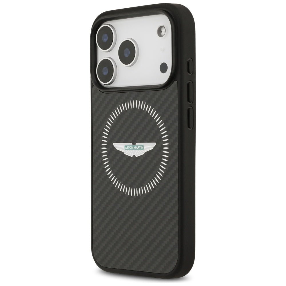 Aston Martin iPhone 17 Pro - Σκληρή Θήκη με Πλαίσιο Σιλικόνης - HC Kevlar Counter Design MagSafe - Black