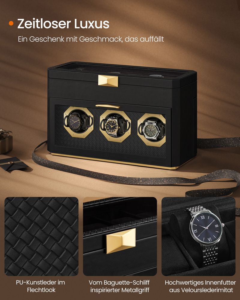 Songmics Κουτί Αποθήκευσης για 9 Ρολόγια και Κοσμήματα - Ink Black - JWB026B01