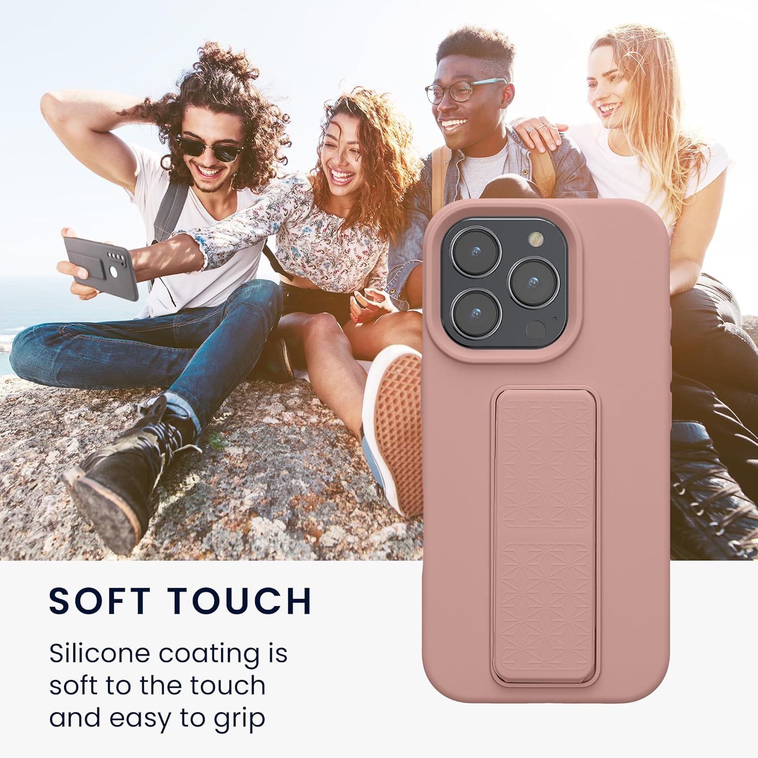 KW iPhone 16 Pro Θήκη Σιλικόνης TPU με Finger Holder - Dusky Pink