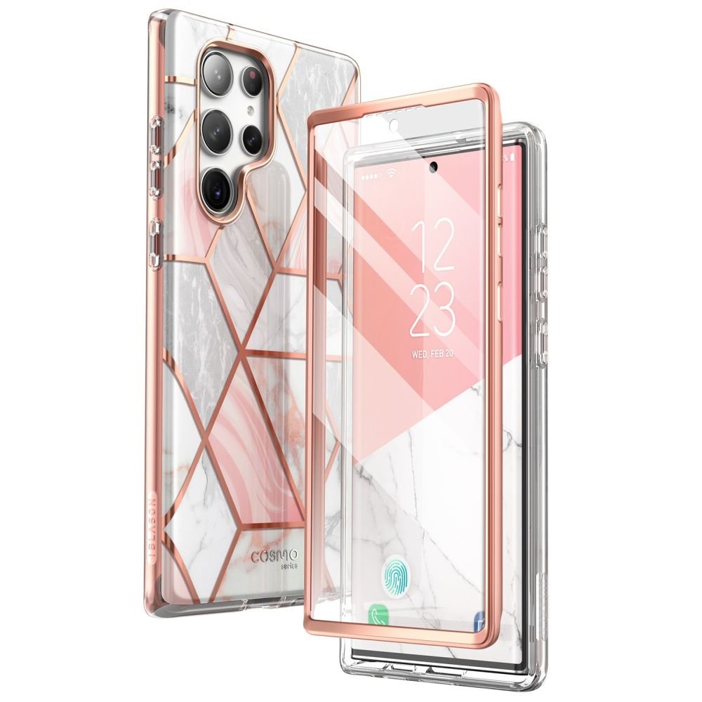 i - Blason Samsung Galaxy S23 Ultra Cosmo Σκληρή Θήκη με Πλαίσιο Σιλικόνης και Προστασία Οθόνης - Marble Pink