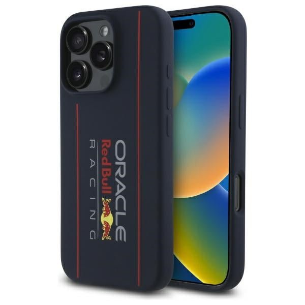 Red Bull iPhone 16 Pro - Silicone Vertical Logo - MagSafe Σκληρή Θήκη με Πλαίσιο Σιλικόνης - Navy - RBHMP16L24SIOLRV