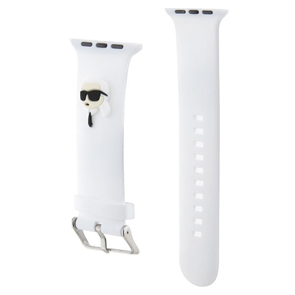 Karl Lagerfeld Λουράκι Apple Watch 2 / 3 / 4 / 5 / 6 / 7 / 8 / 9 / SE - 38 / 40 / 41 mm 3D Rubber Karl Head Λουράκι Σιλικόνης - White - KLAWMSLKNH