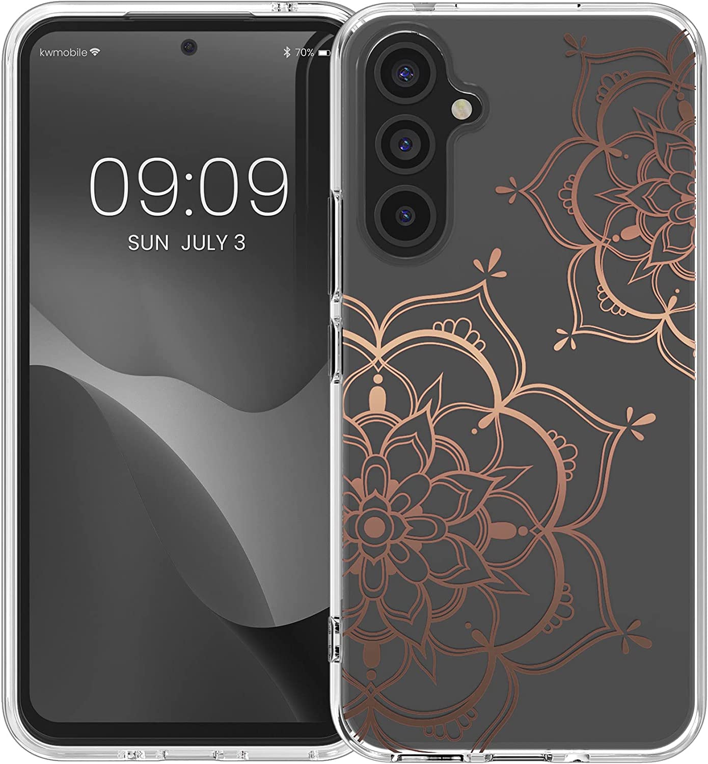 KW Samsung Galaxy A54 5G Θήκη Σιλικόνης TPU Design Flowers Twins - Rose Gold / Διάφανη - 60806.02