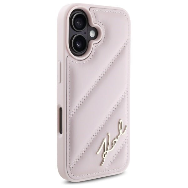 Karl Lagerfeld iPhone 16 - Quilted Signature - Θήκη με Επένδυση Συνθετικού Δέρματος - Pink - KLHCP16SPQDSMGP
