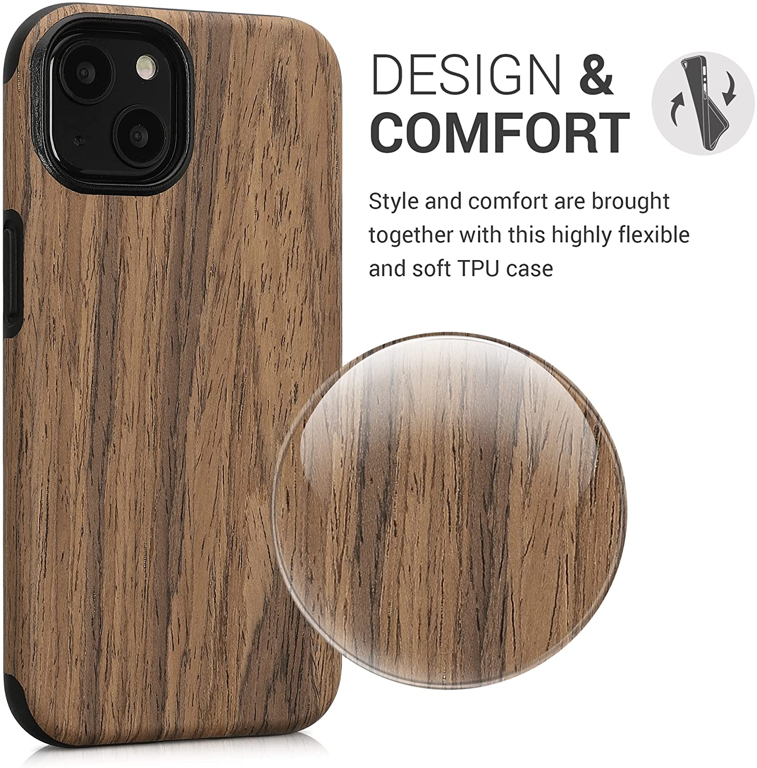 KW iPhone 13 Θήκη Σιλικόνης TPU Design Two - Tone Wood - Woodgrain Brown - 58302.01