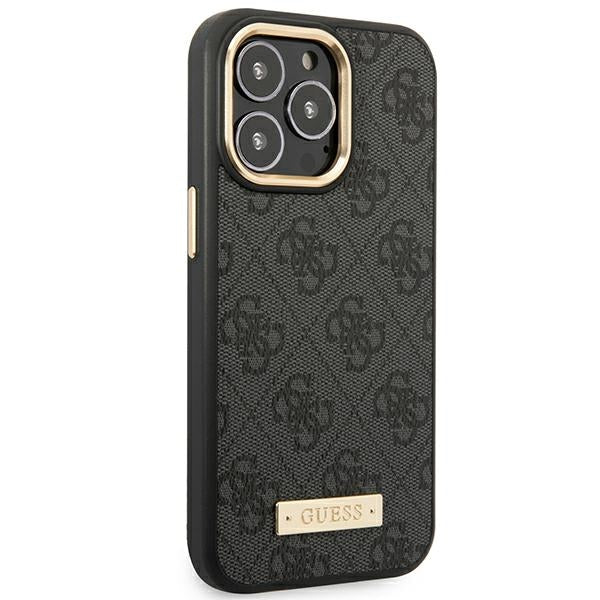 Guess iPhone 14 Pro Max 4G Logo Plate MagSafe Θήκη με Επένδυση Συνθετικού Δέρματος και MagSafe - Βlack - GUHMP14XU4GPRK