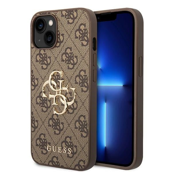 Guess iPhone 15 - 4G Big Metal Logo Θήκη με Επένδυση Συνθετικού Δέρματος - Brown - GUHCP15S4GMGBR