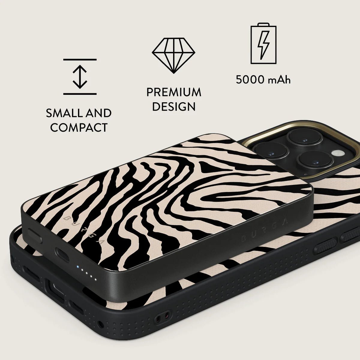 Burga Μαγνητικό Ασύρματο MagSafe PowerBank 5000mAh με Καλώδιο Type - C to Type - C - Gunmetal - Imperial