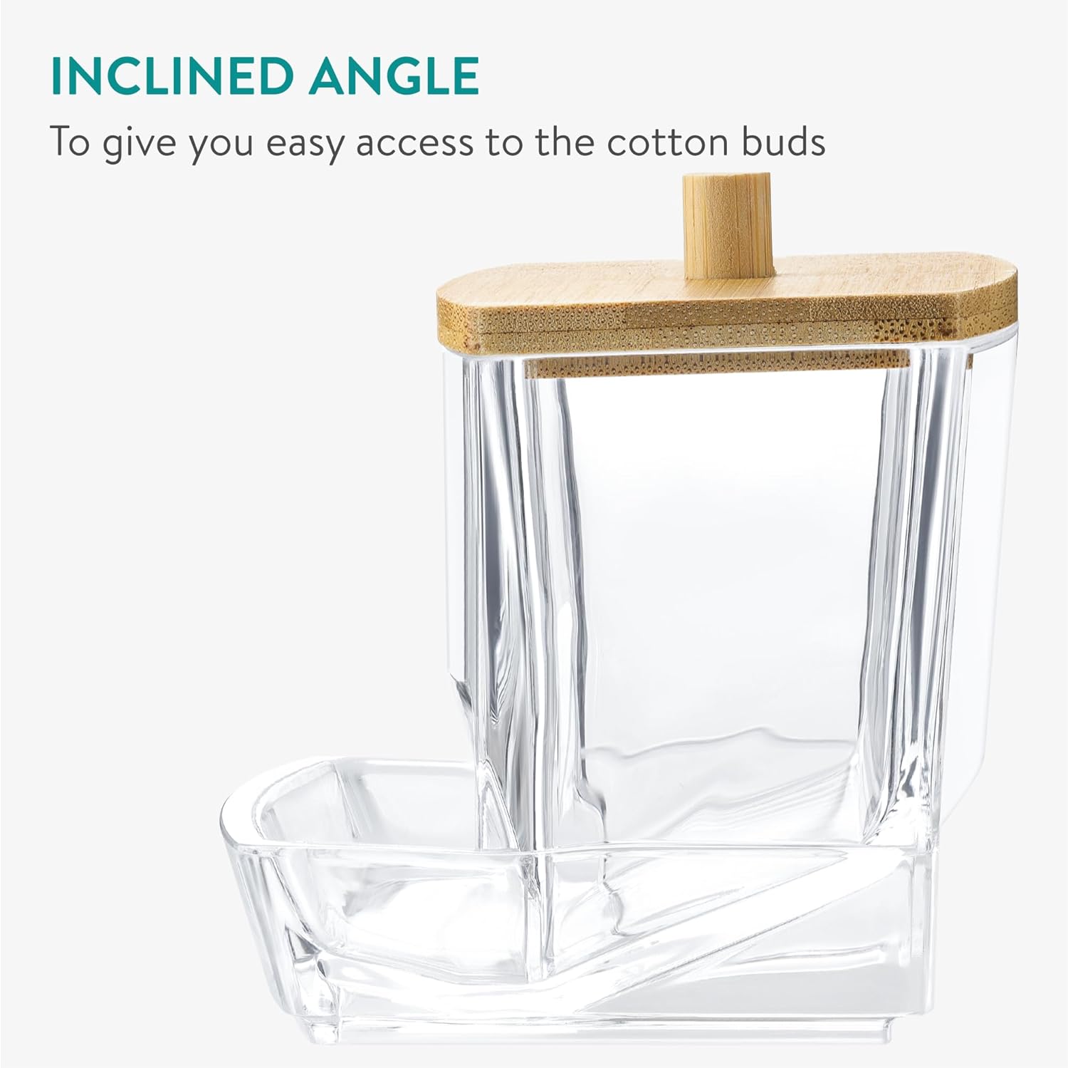 Navaris Πλαστικό Δοχείο για Μπατονέτες με Καπάκι από Μπαμπού - Διάφανο / Light Brown - 59140.04