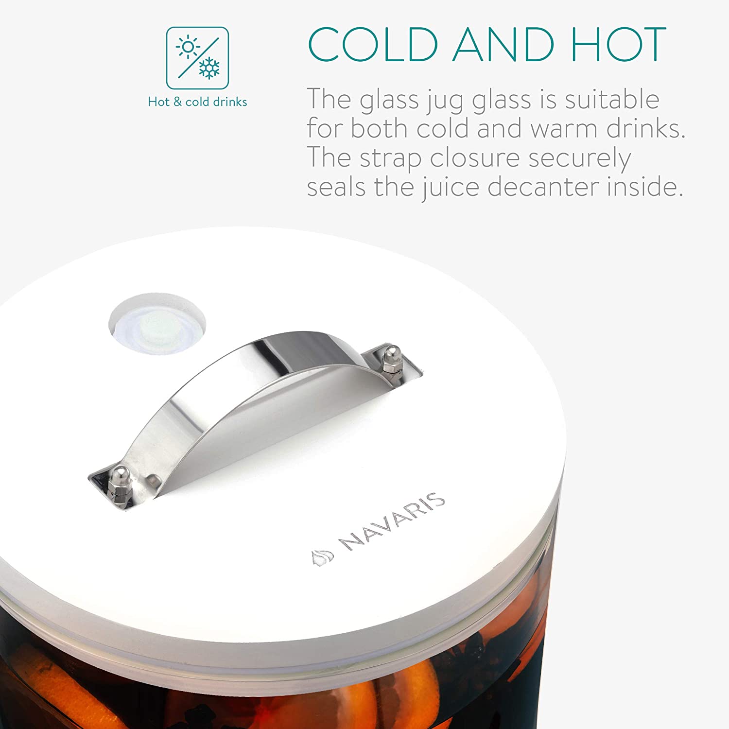 Navaris Glass Beverage Drink Dispenser Γυάλινος Διανεμητής Ποτού με Ξύλινη Βάση - 5L - White - 46785.06