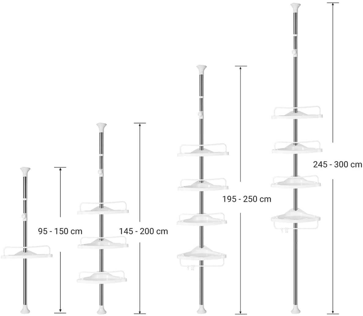 Songmics Γωνιακή Πλαστική Ραφιέρα Ντουζιέρας με Μεταλλικό Σκελετό - White / Silver - BCB02SW