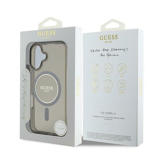 Guess iPhone 16 Plus - IML Glitter Circle MagSafe - Σκληρή Θήκη με Πλαίσιο Σιλικόνης - Black - GUHMP16MHFGEREK