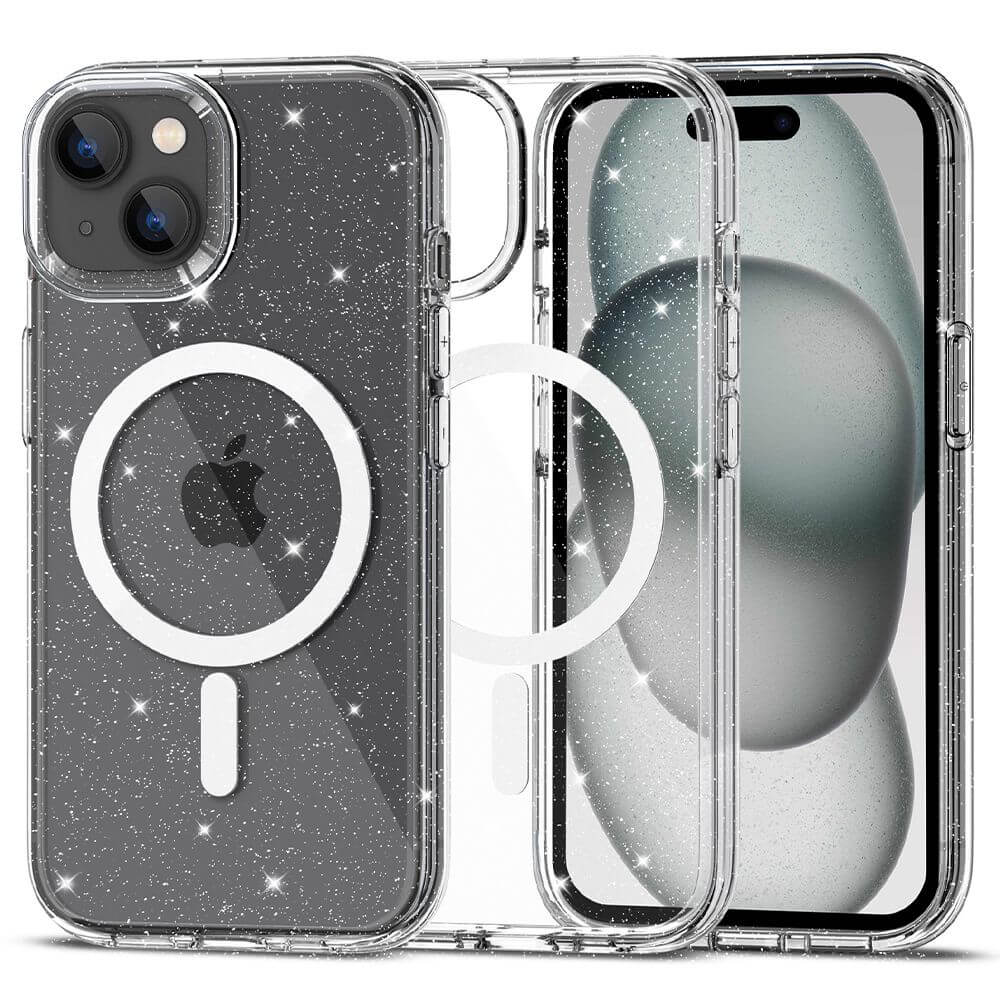 Tech - Protect iPhone 15 Plus Flexair Hybrid MagSafe Σκληρή Θήκη με Πλαίσιο Σιλικόνης και MagSafe - Glitter - Διάφανη