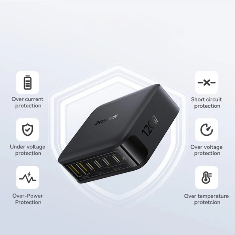 Baseus Οικιακός Φορτιστής Γρήγορης Φόρτισης 120W GaN με 4 Θύρες Type - C και 2 Θύρες USB - EnerFill FH21 - Black
