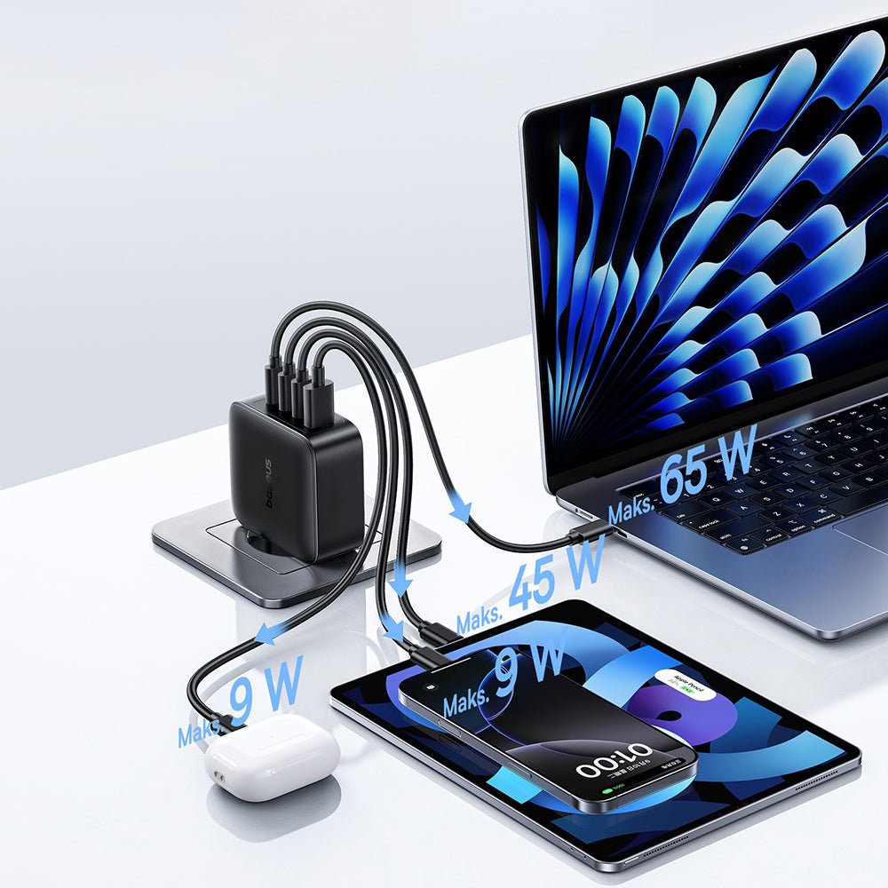 Baseus Οικιακός Φορτιστής Γρήγορης Φόρτισης 140W GaN με 3 Θύρες Type - C και 1 Θύρα USB - EnerFill FH11 - Cosmic Black