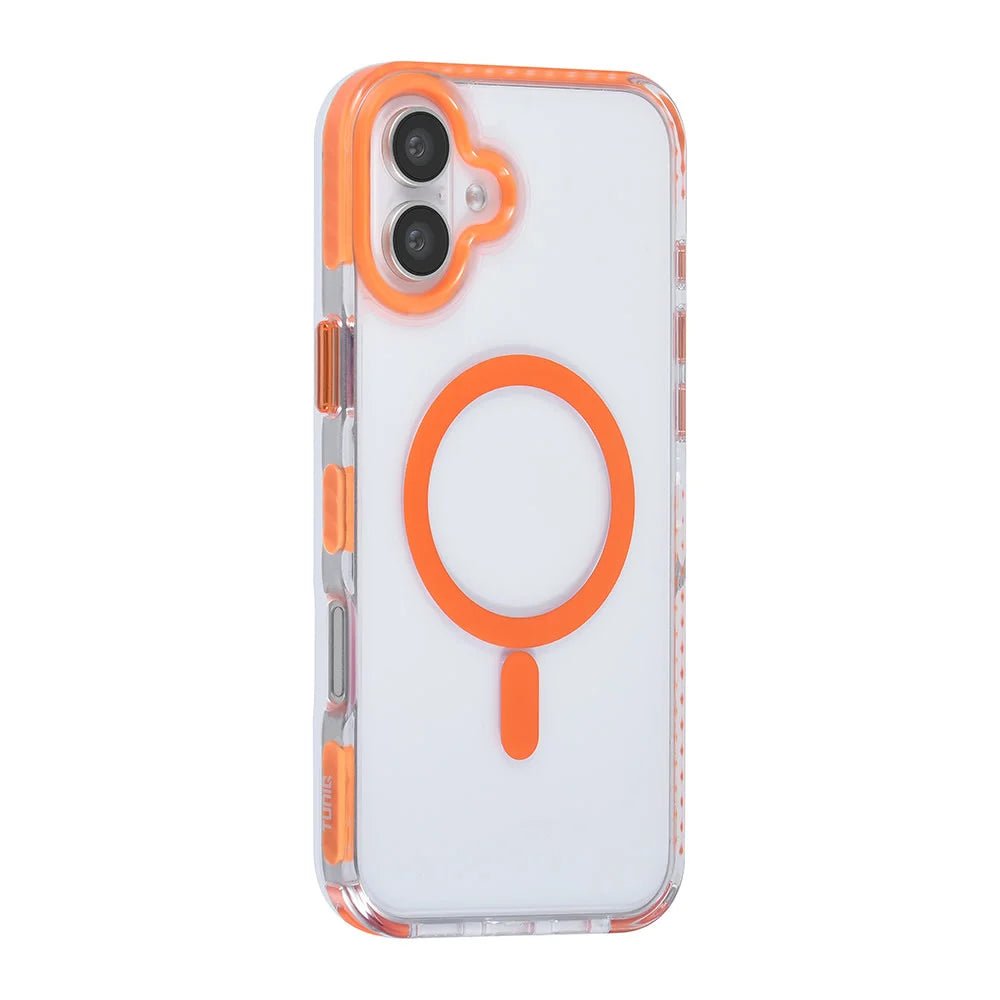 Tuniq iPhone 16 Plus - MagSafe Σκληρή Θήκη με Πλαίσιο Σιλικόνης και Λουράκι - Διάφανη / Orange