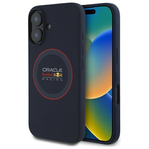 Red Bull iPhone 16 - Silicone Red Ring - MagSafe Σκληρή Θήκη με Πλαίσιο Σιλικόνης - Navy - RBHMP16S24SIILVR
