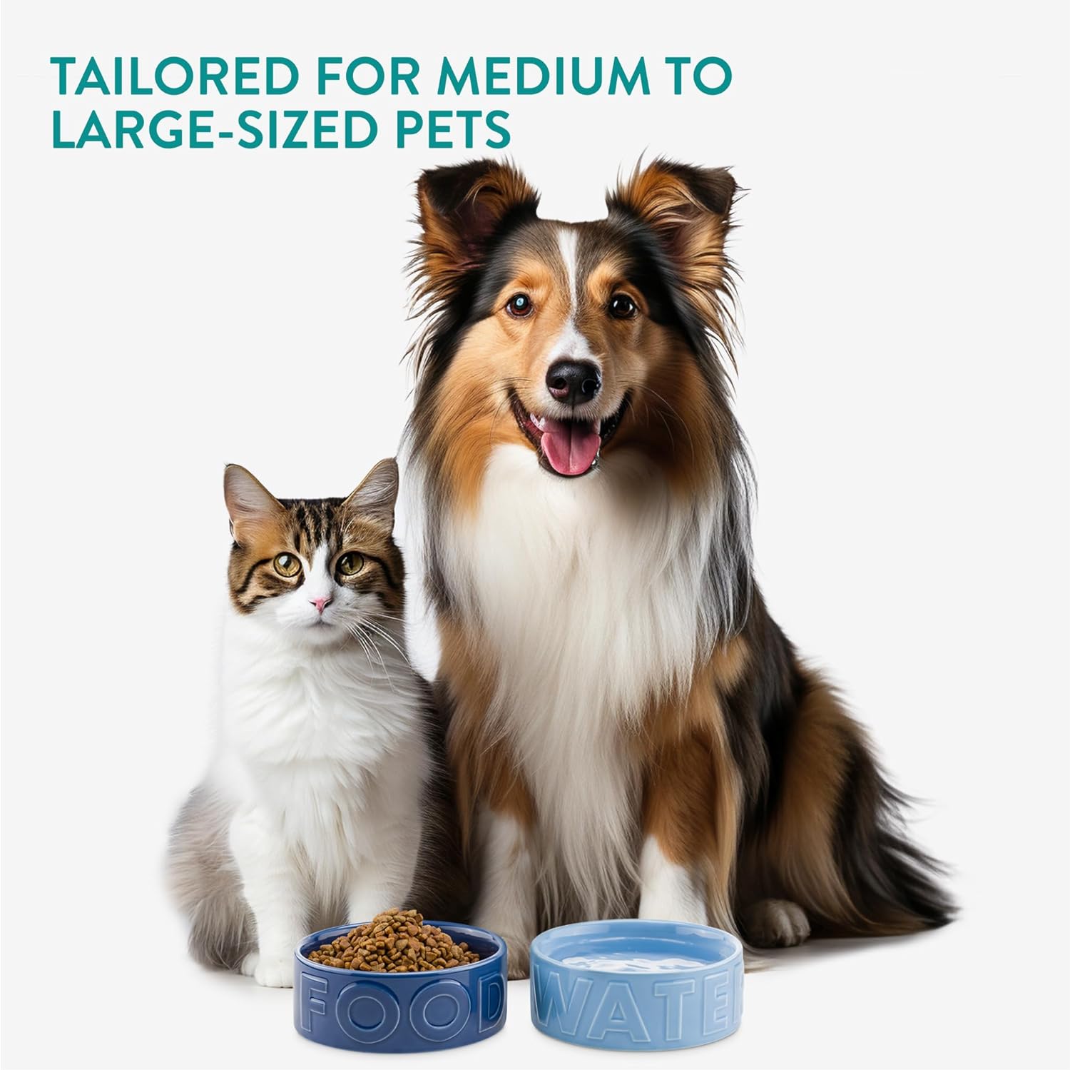 Navaris Σετ με 2 Κεραμικά Μπολ Φαγητού και Νερού για Κατοικίδια - 700ml - Light Blue / Dark Blue - NAV000025VC001C