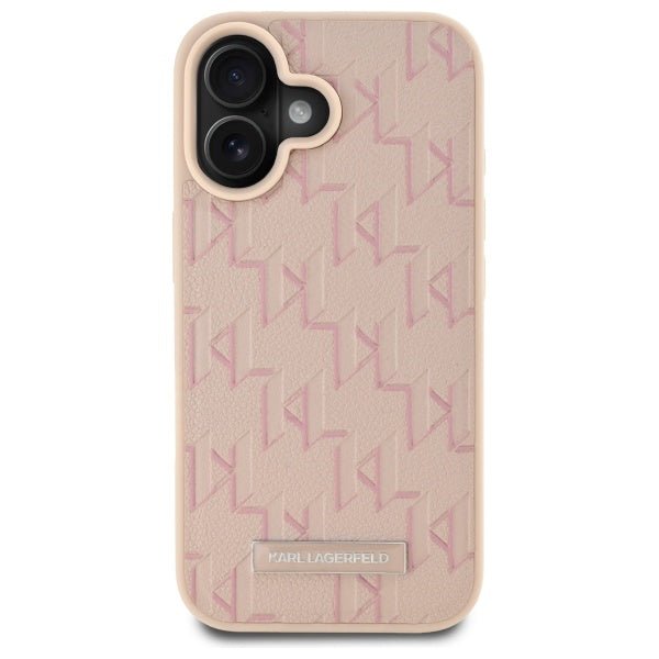Karl Lagerfeld iPhone 16 - Hot Stamp - MagSafe Σκληρή Θήκη με Επένδυση Συνθετικού Δέρματος - Pink - KLHMP16SPKHPORPP