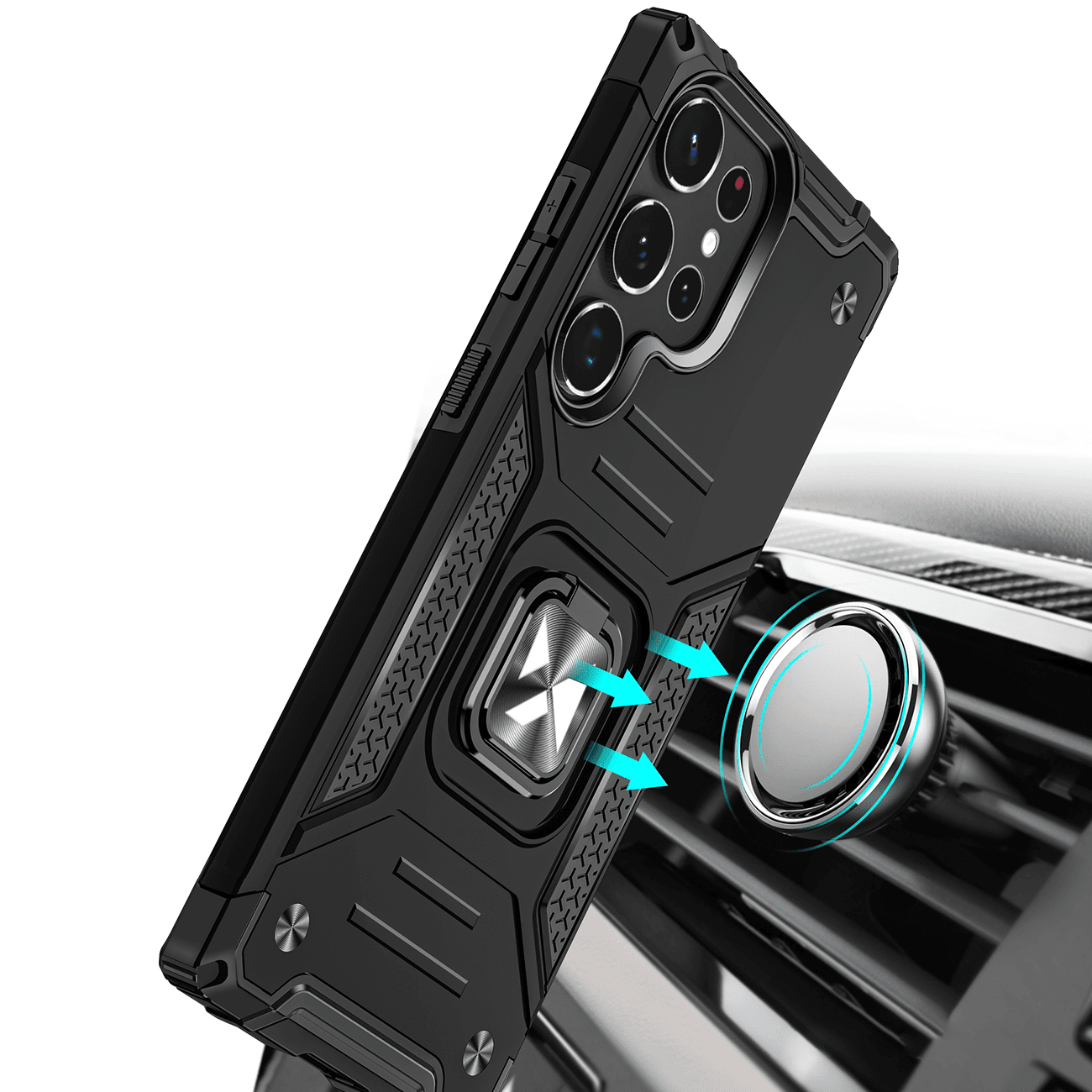 Wozinsky Samsung Galaxy S23 Ultra Ring Armor Σκληρή Θήκη με Πλαίσιο Σιλικόνης και Δαχτυλίδι Συγκράτησης - Black
