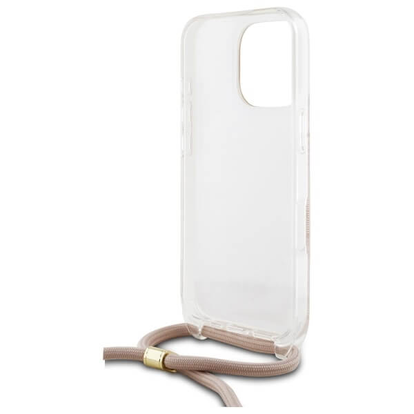Guess iPhone 16 Pro Max Crossbody Cord 4G Print Σκληρή Θήκη με Πλαίσιο Σιλικόνης και Λουράκι - Pink - GUHCP16XHC4SEP