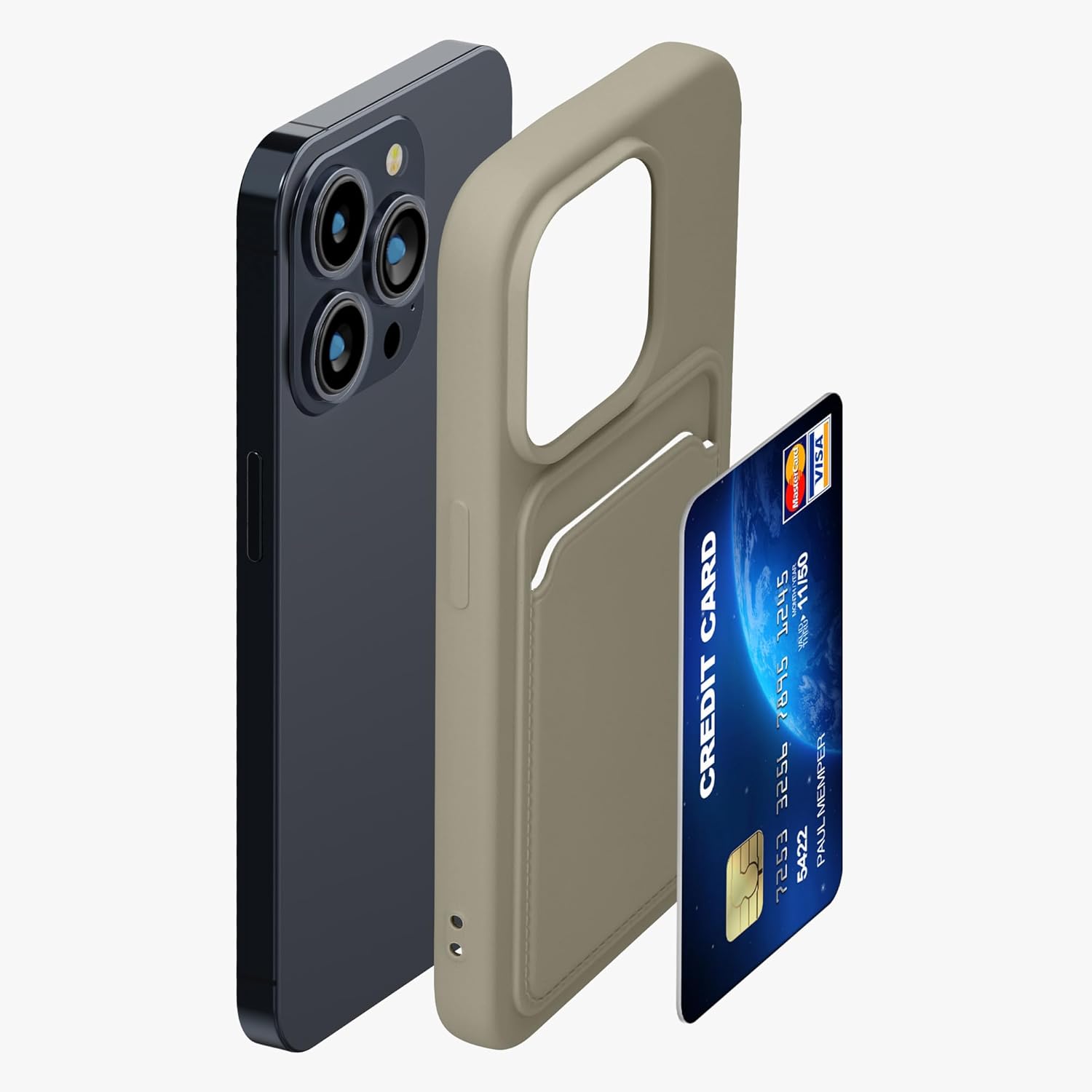 KW iPhone 15 Pro Θήκη Σιλικόνης TPU με Υποδοχή για Κάρτα - Matte Light Grey