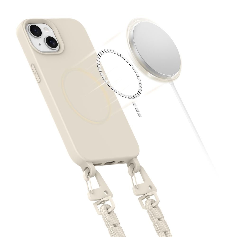 Tech - Protect iPhone 14 MagNecklace - MagSafe Θήκη Σιλικόνης TPU με Pυθμιζόμενο Αποσπώμενο Κορδόνι - Cosmic Latte