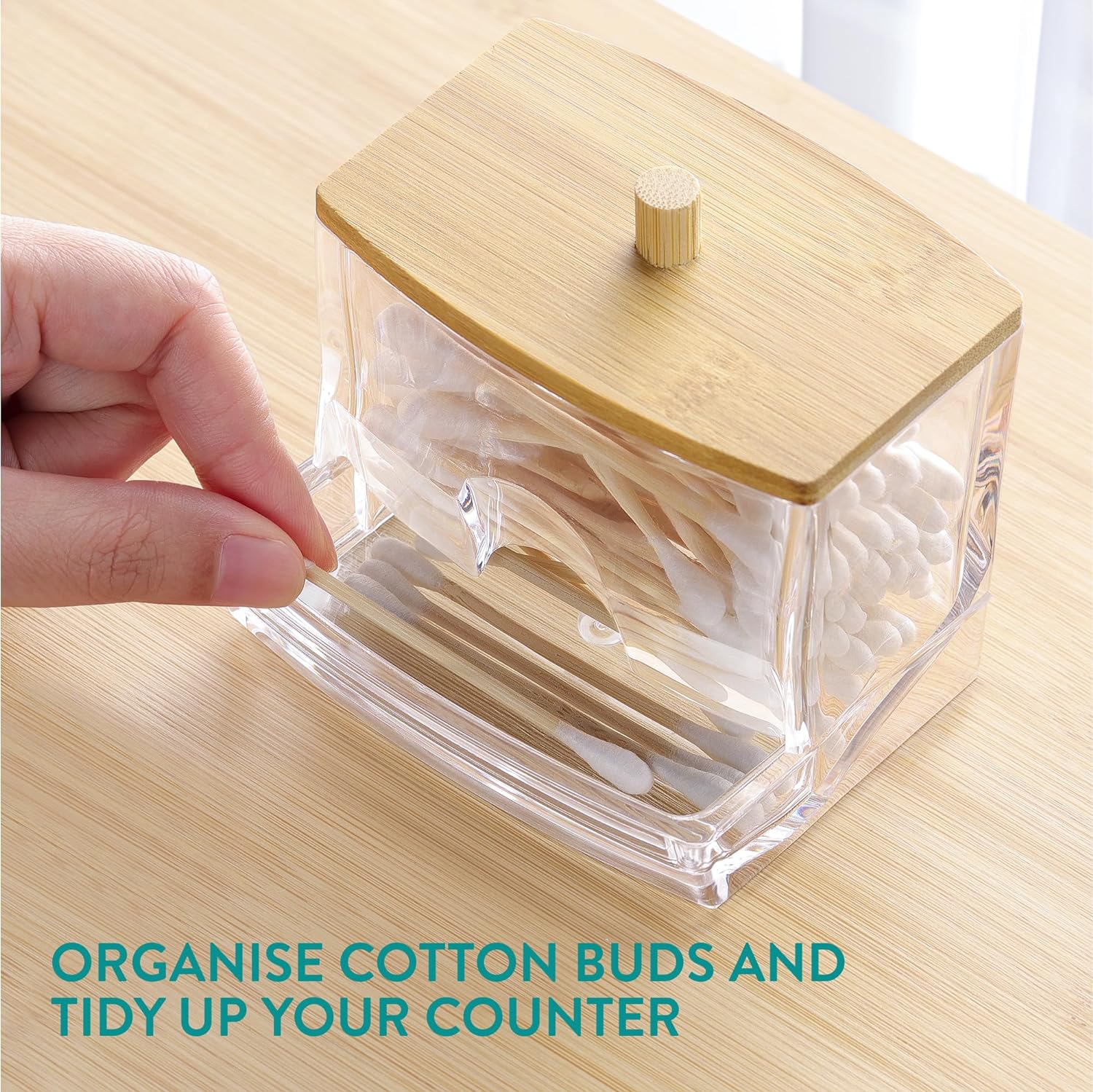 Navaris Πλαστικό Δοχείο για Μπατονέτες με Καπάκι από Μπαμπού - Διάφανο / Light Brown - 59140.04