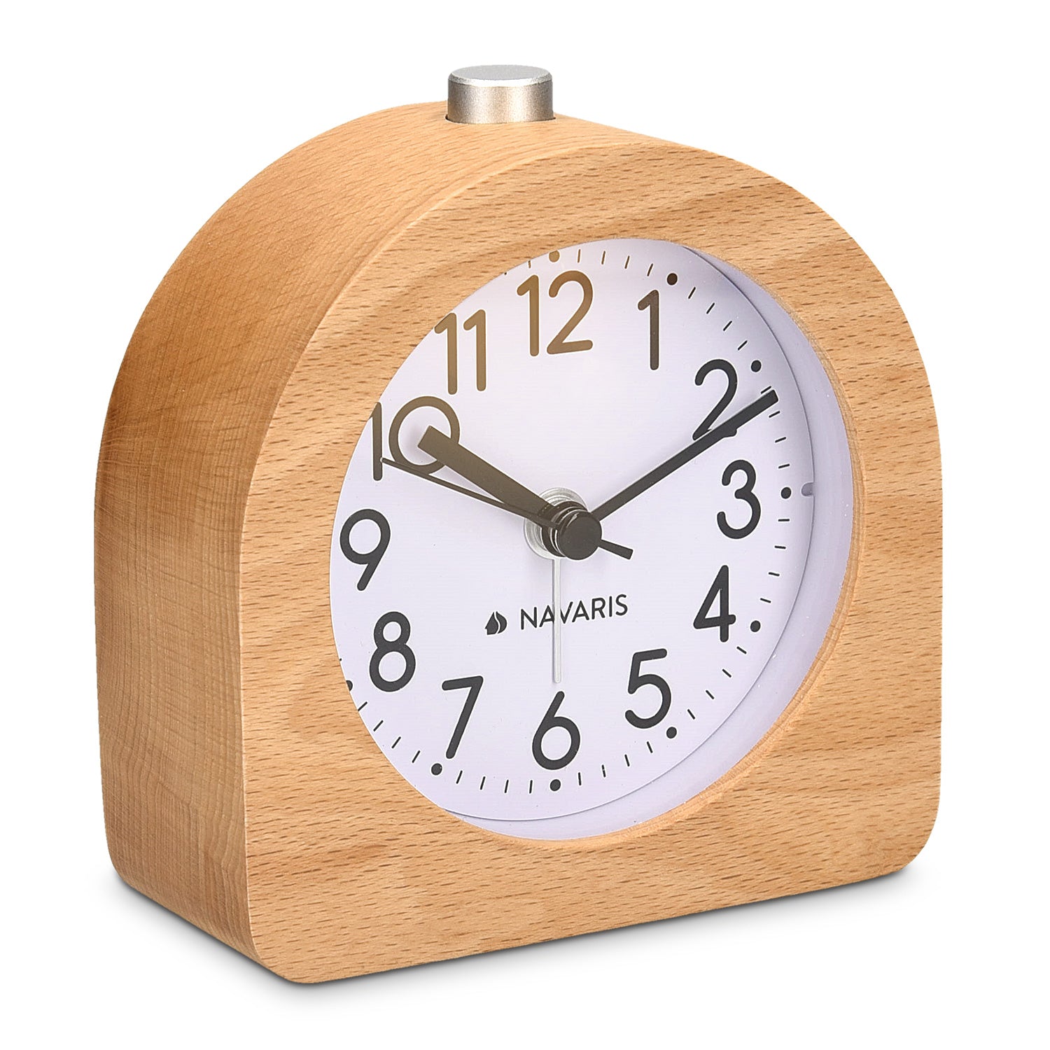 Navaris Analogue Wood Alarm Clock Design Half Round - Αναλογικό Επιτραπέζιο Ρολόι και Ξυπνητήρι - Light Brown - 45427.24