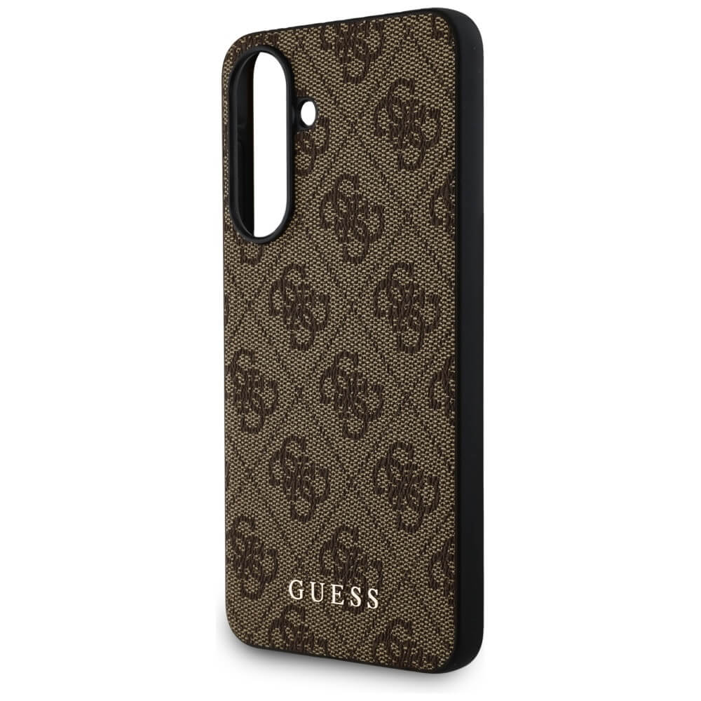 Guess Samsung Galaxy A36 5G - 4G Metal Gold Logo - Σκληρή Θήκη με Επένδυση Συνθετικού Δέρματος - Brown - GUHCSA36G4GFBR