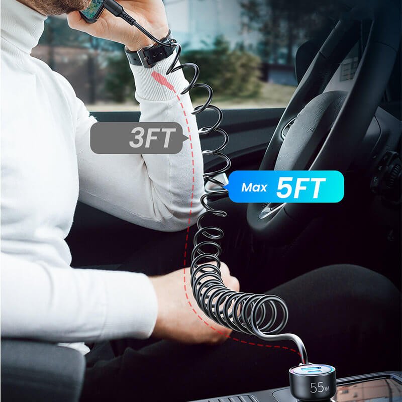 Joyroom JR - CL07 3in1 Fast Car Charger Φορτιστής Αυτοκινήτου με Καλώδιο Type C 1.5m 55W - Black