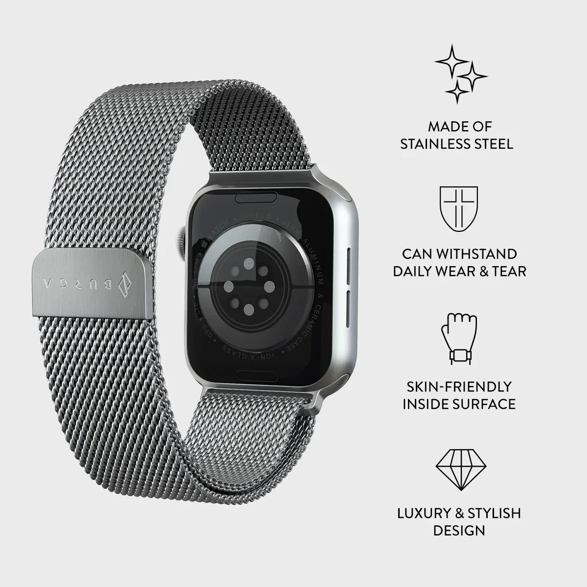 Burga Λουράκι Apple Watch 4/5/6/7/8/9/10/11 - SE (1/2/3) – 40/41/42mm - Metal Mesh - Silver