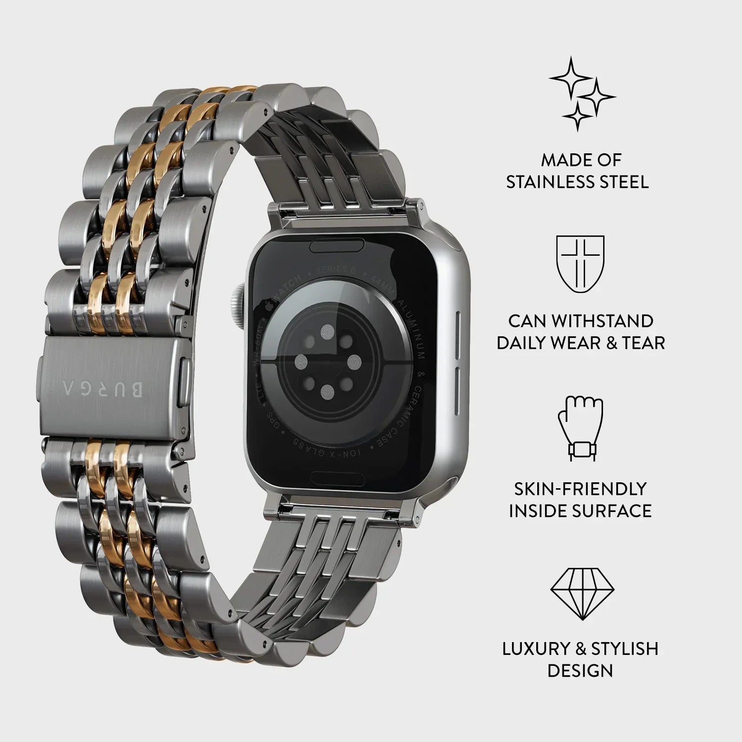 Burga Λουράκι Apple Watch 4/5/6/7/8/9/10/11 - SE (1/2/3) - Ultra (1/2/3) – 44/45/46/49mm - Chic Royal - Platinum Gold