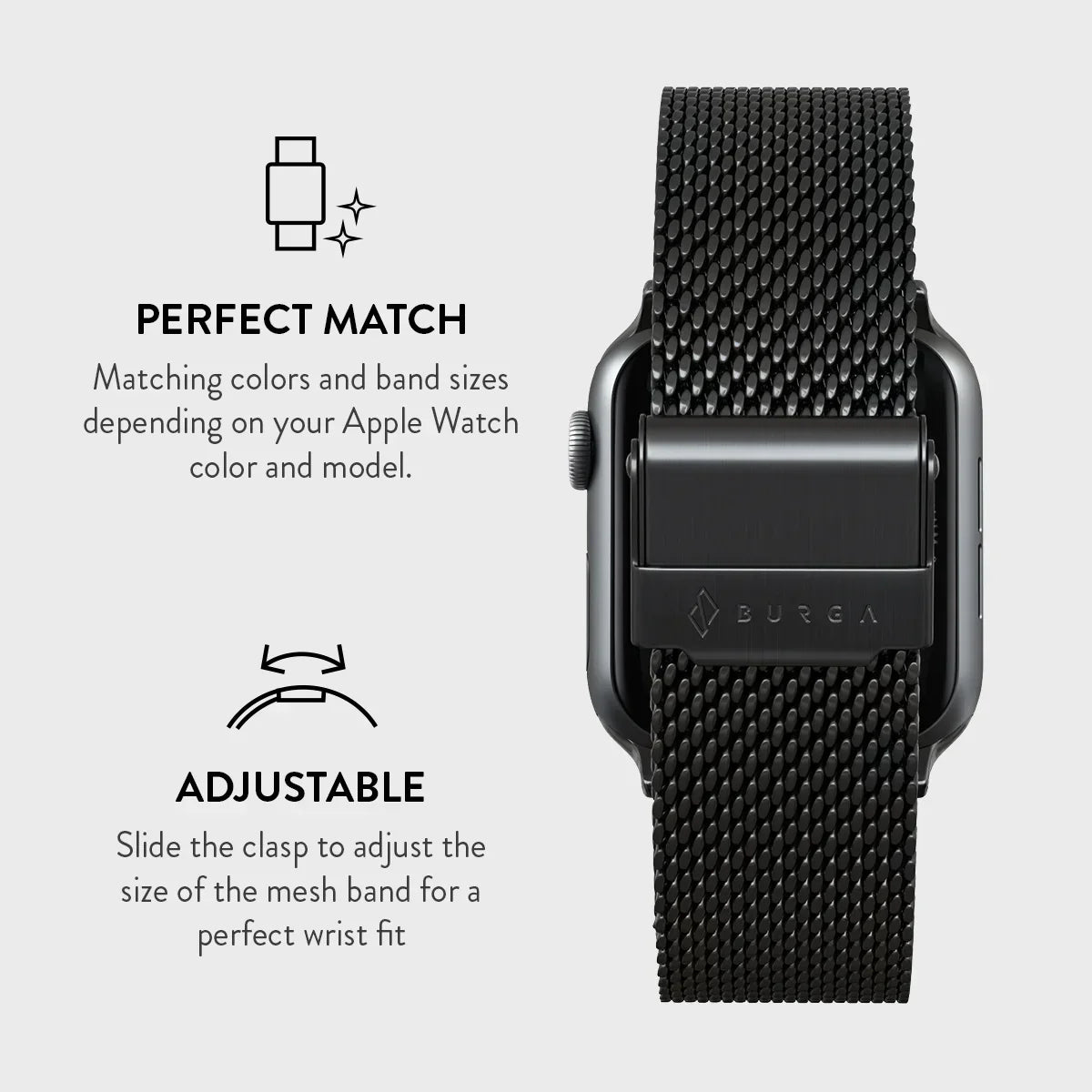 Burga Λουράκι Apple Watch 4/5/6/7/8/9/10/11 - SE (1/2/3) - Ultra (1/2/3) – 44/45/46/49mm - Mesh Elegance - Black