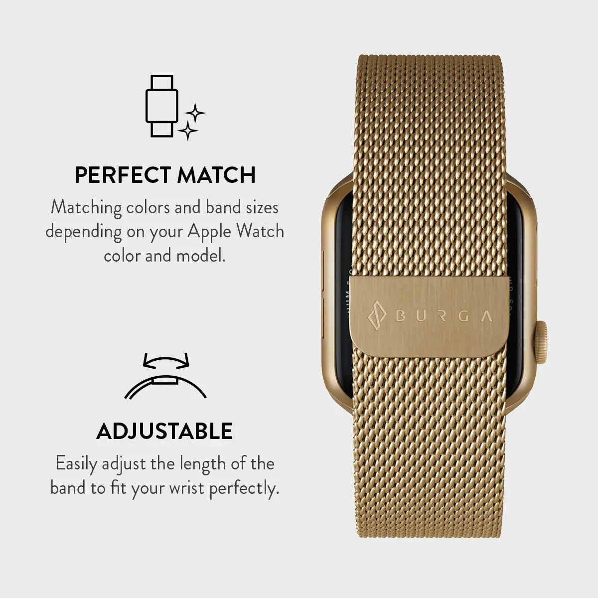 Burga Λουράκι Apple Watch 4/5/6/7/8/9/10/11 - SE (1/2/3) - Ultra (1/2/3) – 44/45/46/49mm - Metal Mesh - Gold