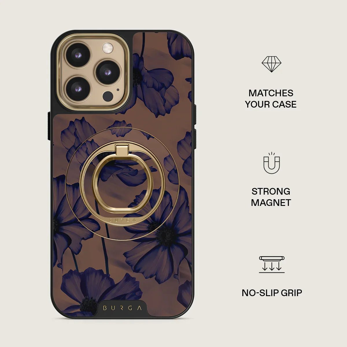 Burga Magnetic Ring Holder - Μαγνητικό Δαχτυλίδι Συγκράτησης Κινητού - Gold - Velvet Night