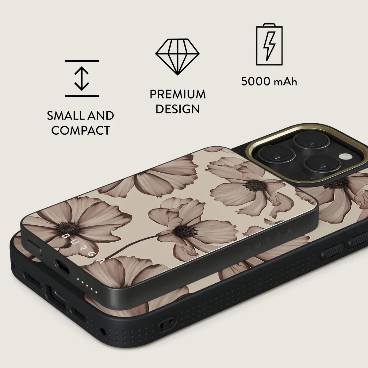 Burga Μαγνητικό Ασύρματο MagSafe PowerBank 5000mAh με Καλώδιο Type - C to Type - C - Gunmetal - Barely Yours