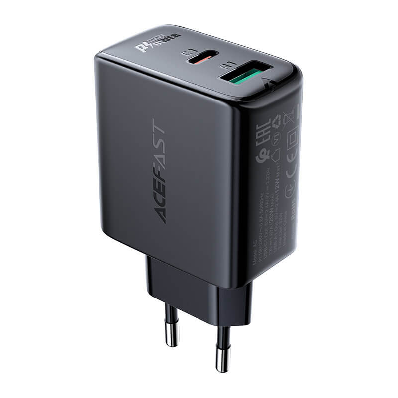 Acefast A5 Οικιακός Φορτιστής Γρήγορης Φόρτισης USB και Type - C QC 3.0 32W - Black