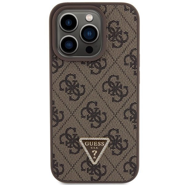 Guess iPhone 15 Pro Max Leather 4G Diamond Triangle Θήκη με Επένδυση Συνθετικού Δέρματος - Brown - GUHCP15XP4TDPW