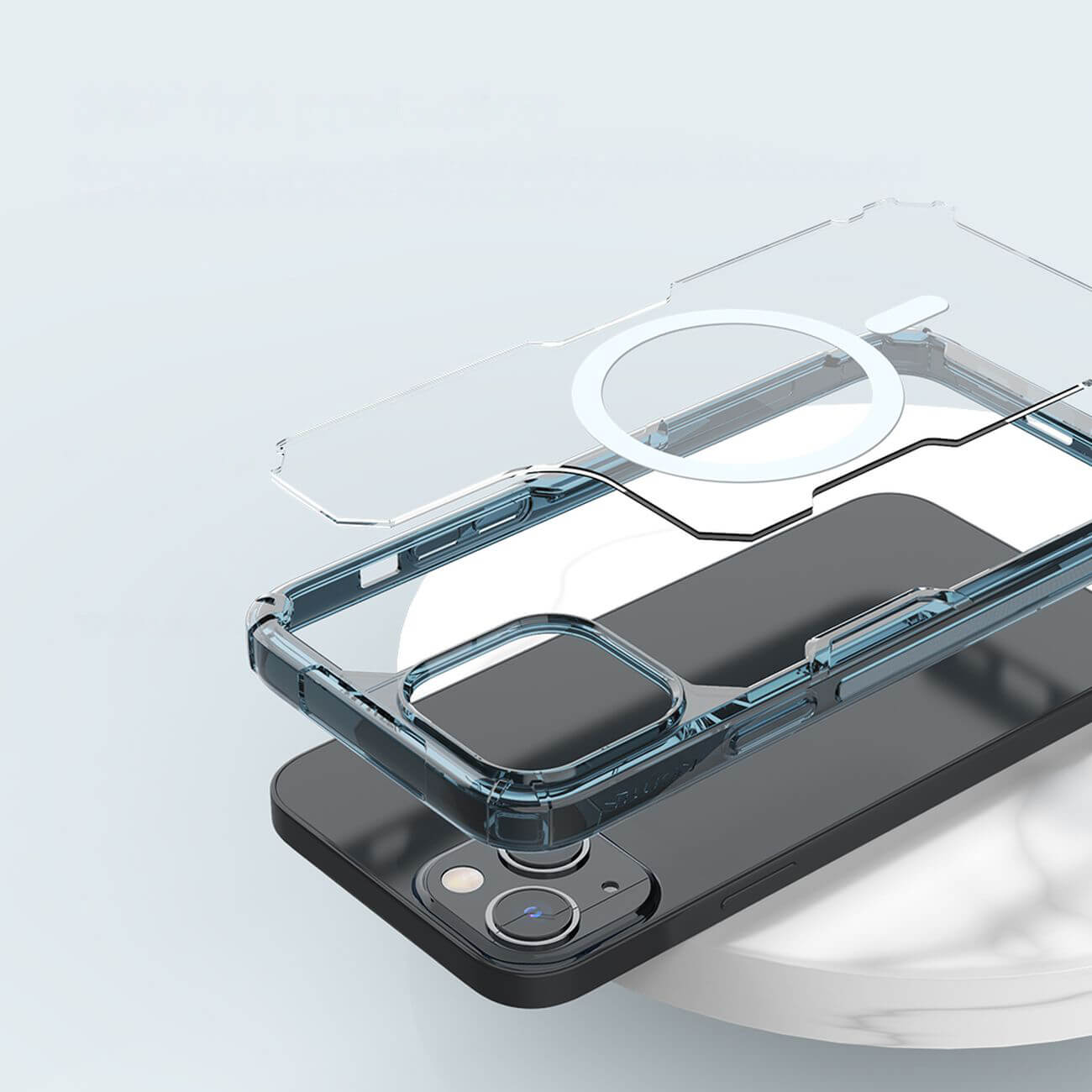 Nillkin iPhone 15 Nature Pro Magnetic - Σκληρή Θήκη με Πλαίσιο Σιλικόνης και MagSafe - Διάφανη / Blue