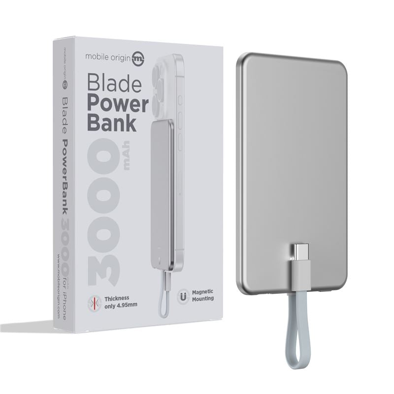 Mobile Origin Origin Blade PowerBank 3000mAh με Ενσωματωμένο Καλώδιο Type - C και Type - C to Type - C Καλώδιο - Silver