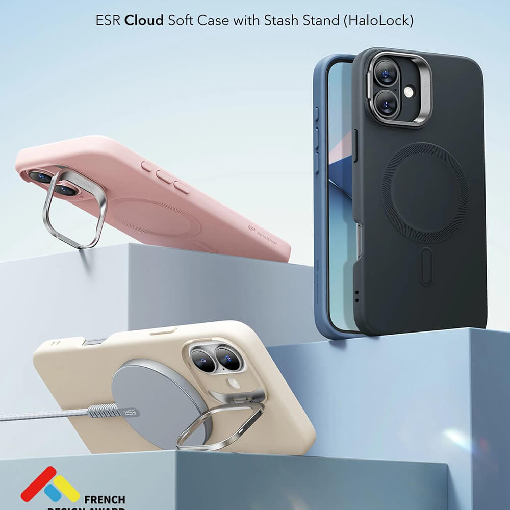 ESR iPhone 16 Plus Cloud Soft HaloLock Kickstand MagSafe Σκληρή Θήκη με Πλαίσιο Σιλικόνης - Light Tan