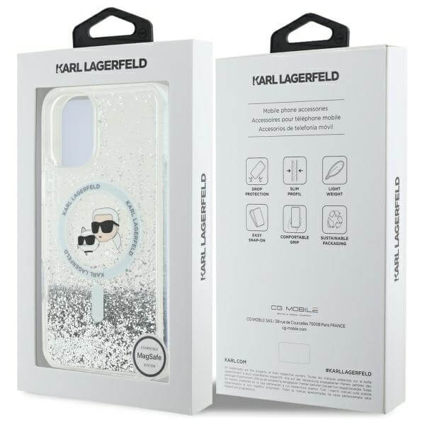 Karl Lagerfeld iPhone 16 Plus - Liquid Glitter Karl and Choupette Head MagSafe - Σκληρή Θήκη με Πλαίσιο Σιλικόνης - Διάφανη - KLHMP16MLGKCSGH