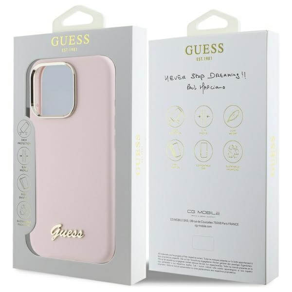 Guess iPhone 16 Pro - Silicone Script Metal Logo and Frame - Σκληρή Θήκη με Πλαίσιο Σιλικόνης - Pink - GUHCP16LSMBSLP