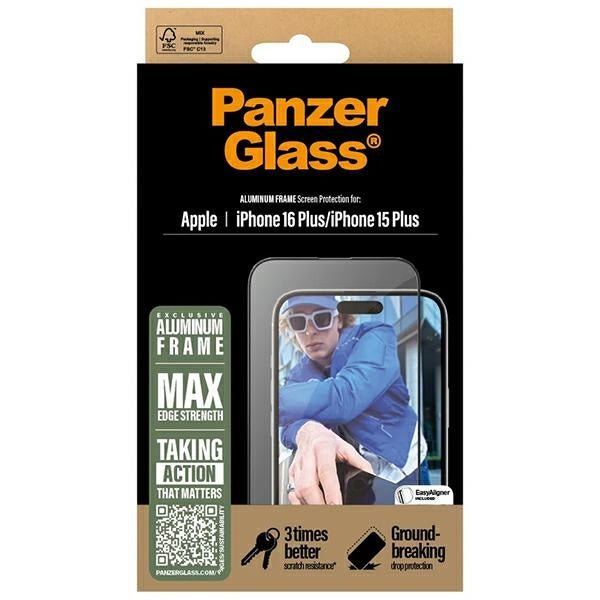PanzerGlass iPhone 15 Plus / iPhone 16 Plus Aluminum Frame Ultra - Wide Fit Full Screen Αντιχαρακτικό Γυαλί Οθόνης - Black