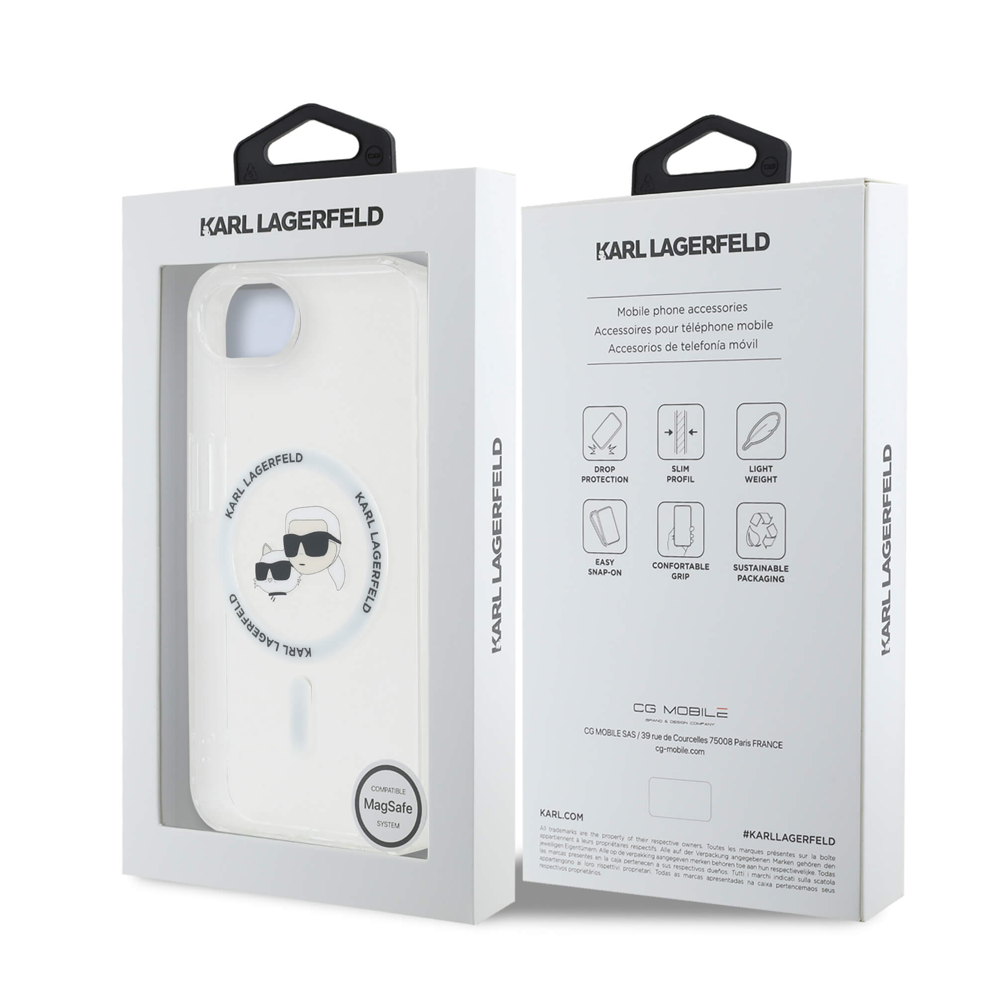 Karl Lagerfeld iPhone 16e - IML Metal Karl and Choupette Heads - MagSafe Σκληρή Θήκη με Πλαίσιο Σιλικόνης - White - KLHMPSE4HLSKCH