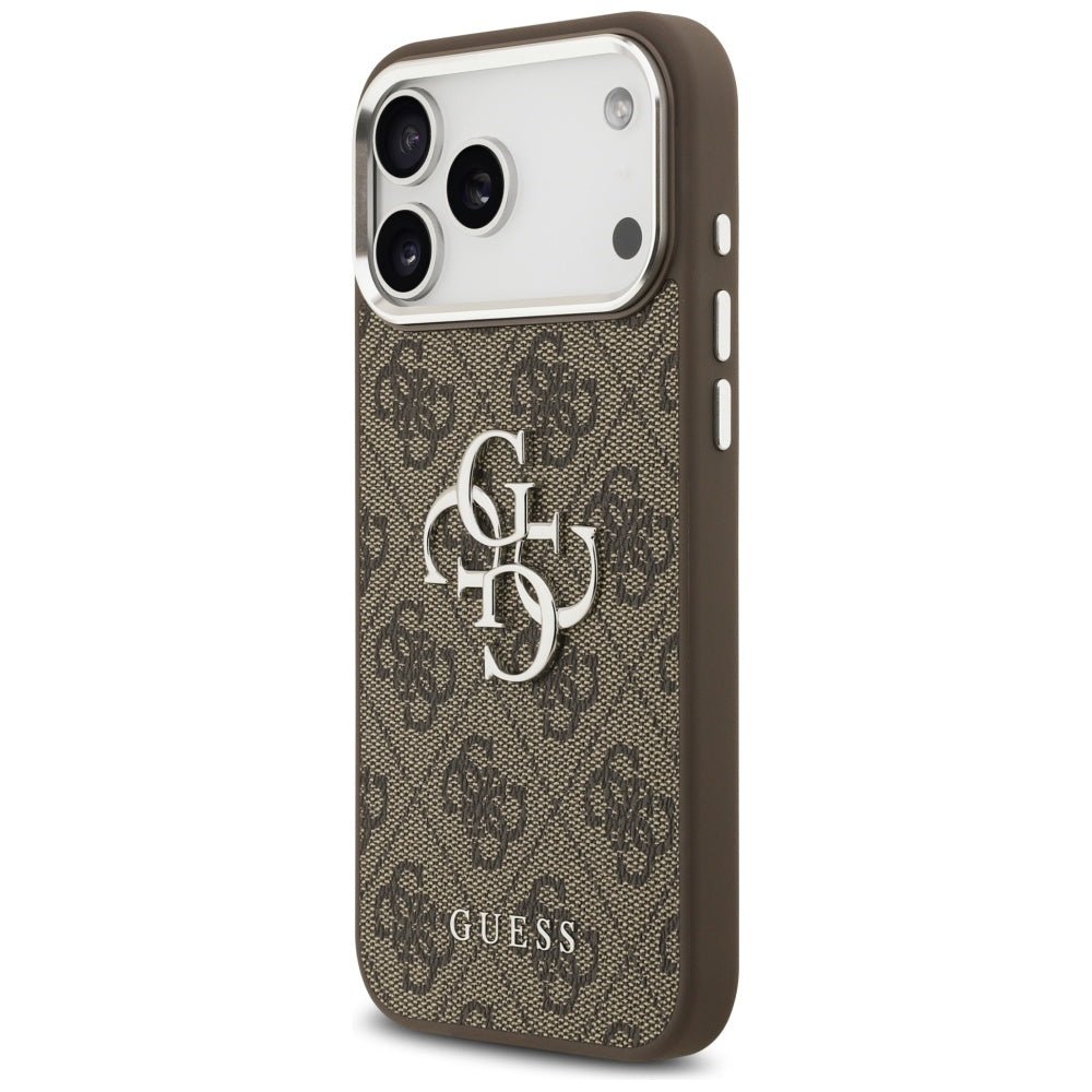 Guess iPhone 17 Pro Max - 4G Big 4G Classic Logo - Σκληρή Θήκη με Πλαίσιο Σιλικόνης και Επένδυση από Οικολογικό Δέρμα - Brown / Silver - GUHCP17XP4G4SMCW