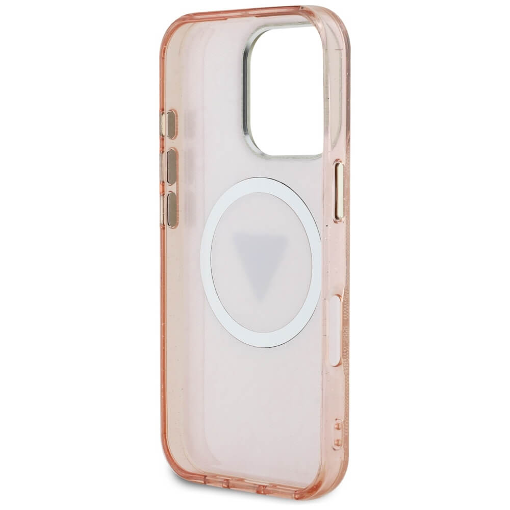 Guess iPhone 16 Pro - IML Metal Glitter 4G Circle Triangle MagSafe - Σκληρή Θήκη με Πλαίσιο Σιλικόνης και MagSafe - Pink - GUHMP16LHG4PRTGP
