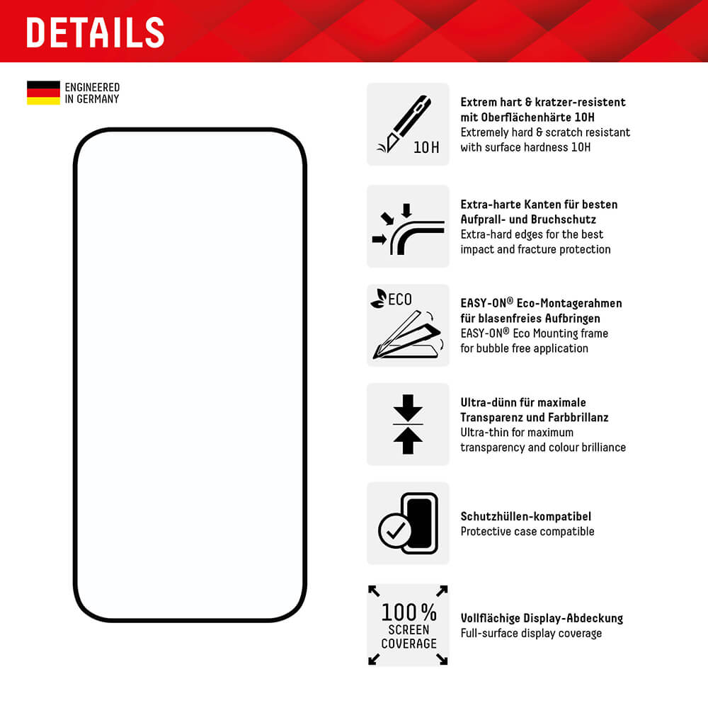 Displex iPhone 16 - Premium Προστασία Οθόνης - Full Screen Αντιχαρακτικό Γυαλί Tempered Glass - Διάφανο / Μαύρο
