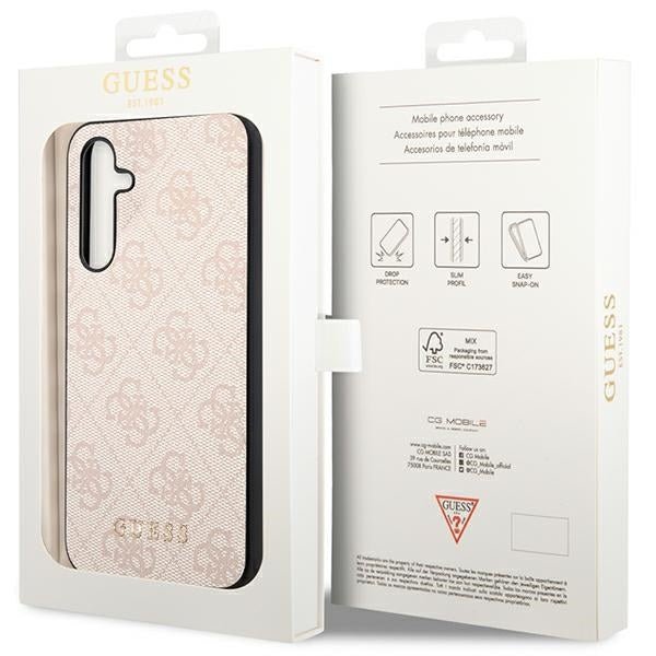 Guess Samsung Galaxy A54 5G - Collection 4G Metal Gold Logo Σκληρή Θήκη με Επένδυση Συνθετικού Δέρματος - Pink - GUHCSA54G4GFPI